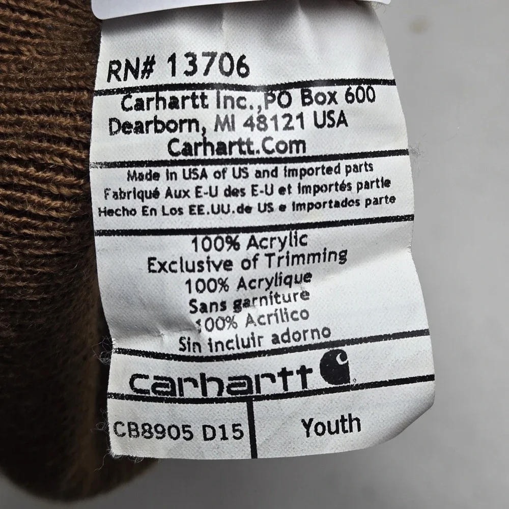 Carhartt Boys Beanie OS Brown Patch Logo‎ Acrylic Foldover Hat